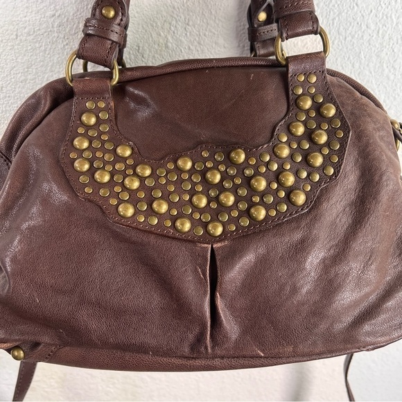 Brown Leather Crossbody/handheld bag with gold studs. Perfect size! 7-1/2Hx10W - Picture 10 of 10
